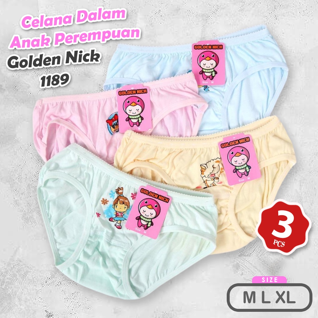 3 Pcs Celana Dalam Anak Golden Nick 1189 Cd Polos Size M L XL