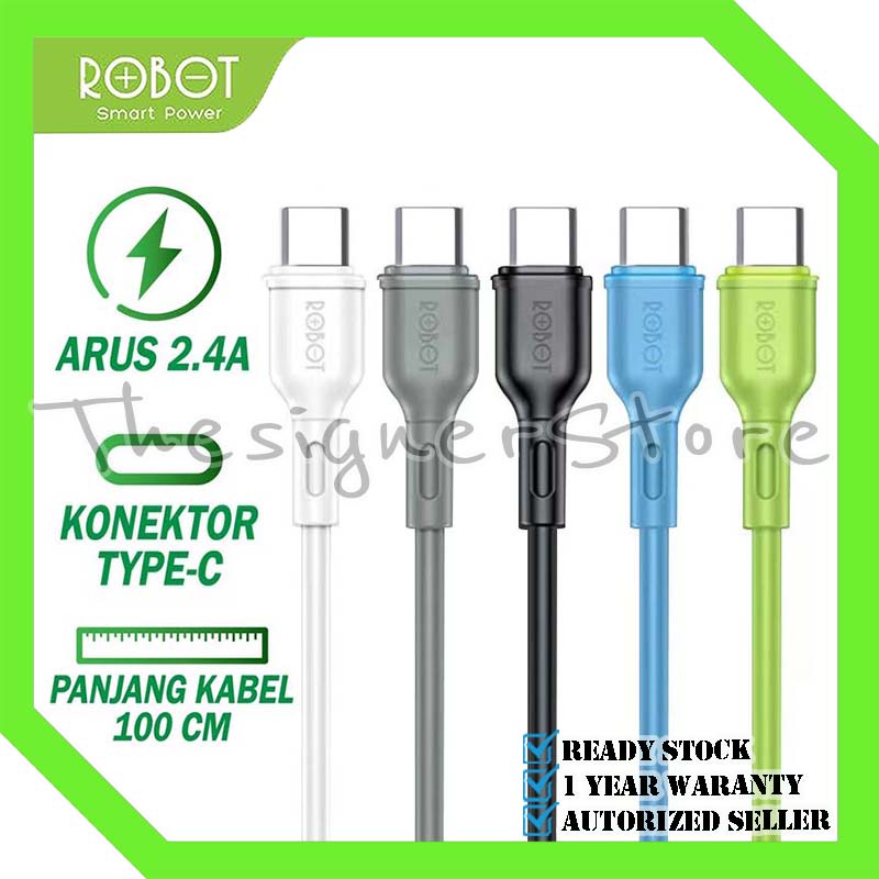 Kabel Data Type C ROBOT RBC100S 1M Data Cable 2,4A Original - Garansi Resmi 1 Tahun