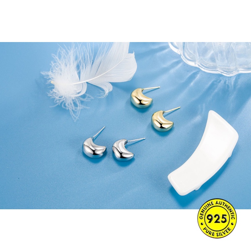 Setengah Lingkaran C Arc Telinga Klip Minimalis Prancis Retro Bermutu Tinggi Berongga Bola Stud Earrings U1438