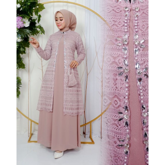 Permata Olshop / Kebaya Gamis Modern Cardigan Brukat NK / Gamis Pesta Mewah / Kebaya Gamis Kekinian / Gamis Brukat Kondangan / Brukat Payet Modern