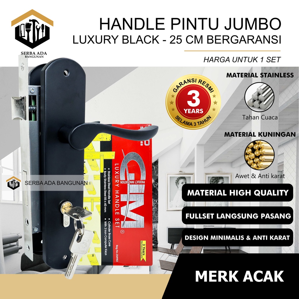 Handle pintu besar kunci pintu besar komplit - Handle Premium Ukuran 25cm