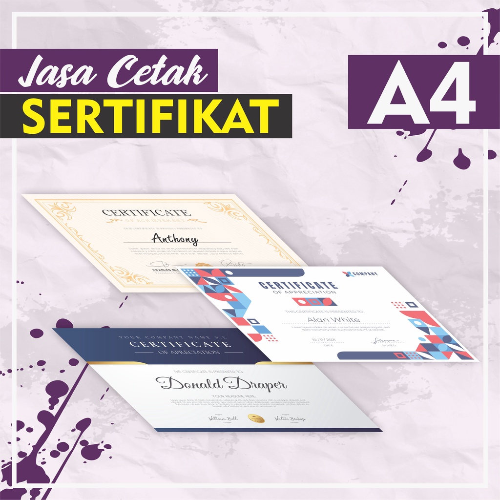 

CETAK SERTIFIKAT MURAH | PIAGAM PENGHARGAAN