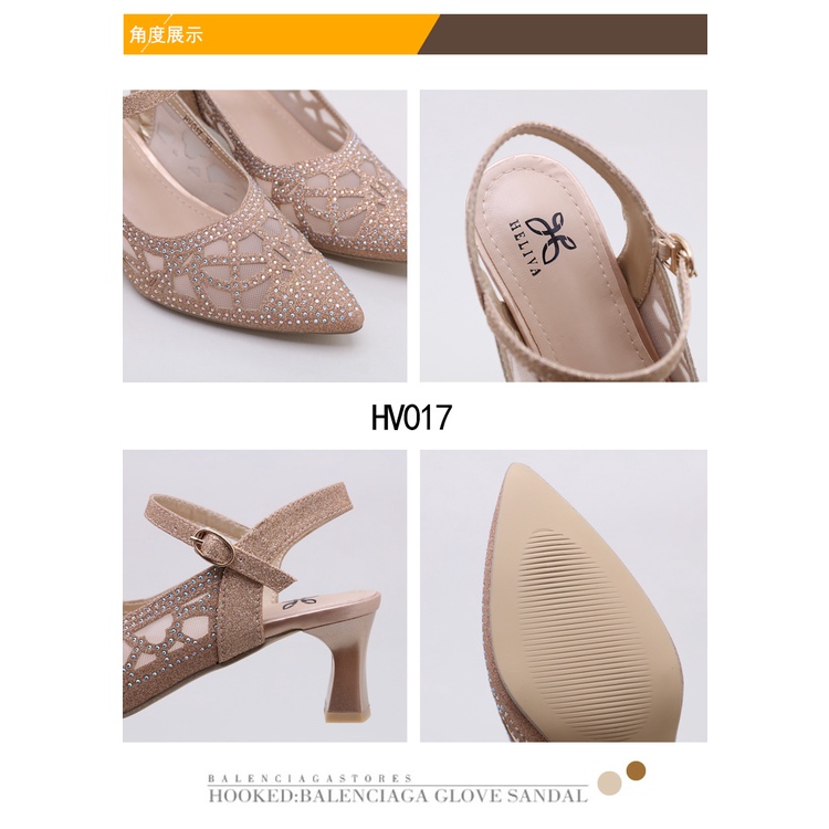 HELIVA EMMA Sling Back Heels 5,5cm Sedang Bahan Kulit Glitter Manik Semi Transparan Ujung Lancip Wedding Shoes Pesta Kondangan HV017 Original Brand