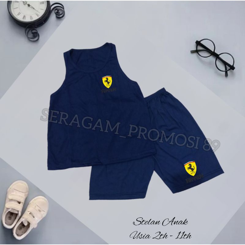 TERBARU Stelan singlet set anak unisex motif FERRARI / kaos anak tanpa lengan / stelan polos anak-anak / baju tidur anak-anak / stelan anak santai dirumah / stelan katun anak unisex / stelan singlet anak perempuan / set atasan celana anak- anak