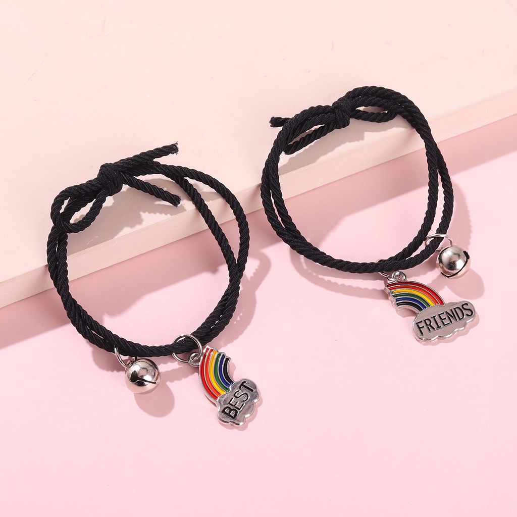 2pcs/set Magnet Couple Gelang Lucu Kartun Kucing Dinosaurus Liontin Pesona Adjustable Tali Elastis Gelang Pergelangan Tangan Hadiah Kekasih Untuk Wanita Pria