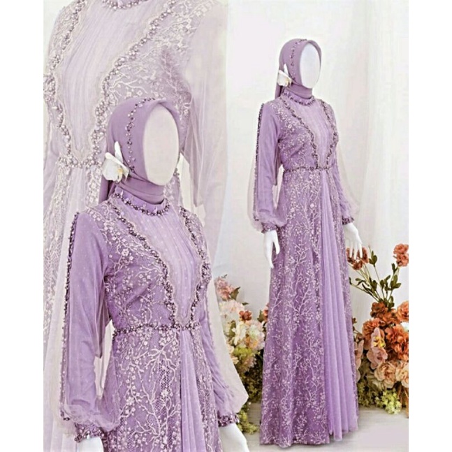 ISYARA Maxi Maxy Dress Longdress Kondangan Pesta Velvet Tile Bordir Tile Dot