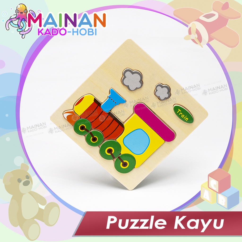 MAINAN ANAK MONTESSORI PUZZLE KAYU TRANSPORTASI KERETA API