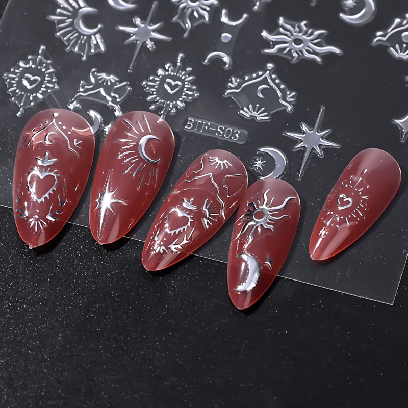 Bronzing Jantung Kuku Stiker Emas Sliver Laser Kupu-Kupu Bintang Bulan Self Adhesive Sliders DIY Nail Art Aksesoris Dekorasi