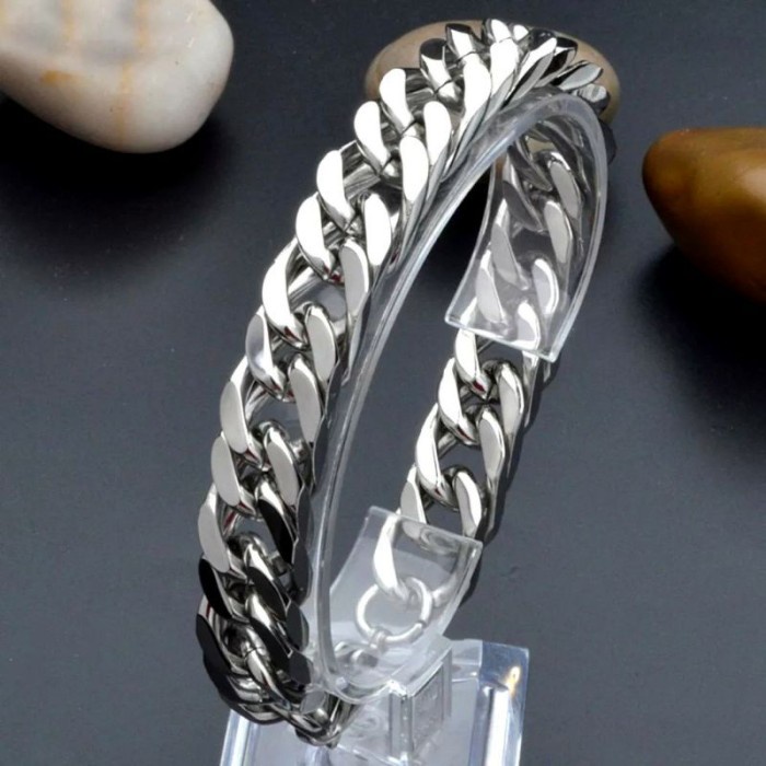 OH868 GELANG PRIA MODEL RANTE TITANIUM STENLIES STELL BAJA PUTIH BESI