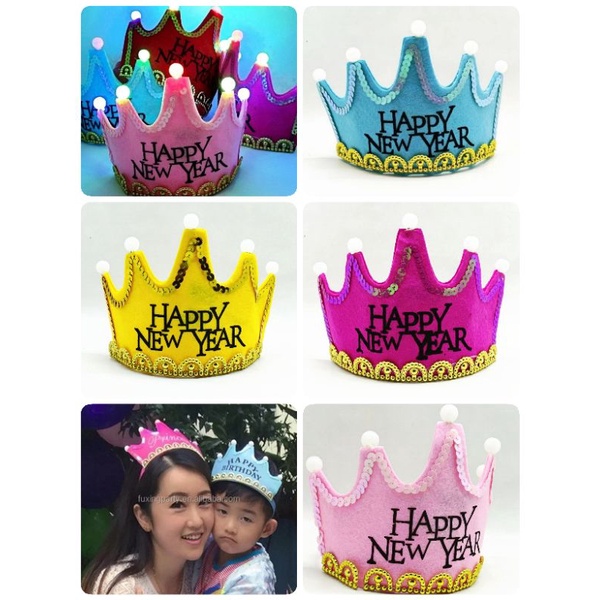 Glowing Happy New Year Crown Hat Led Aksesoris Tahun Baru