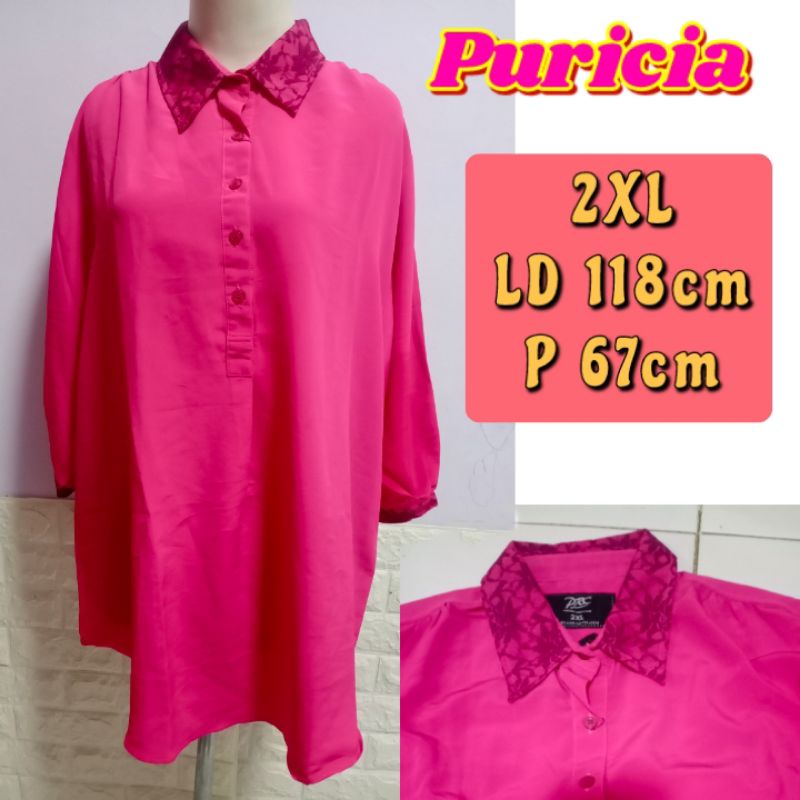 PURICIA Branded Matahari Atasan Blouse wanita size 2XL lengan 3/4 pink busui remaja perempuan cewek 