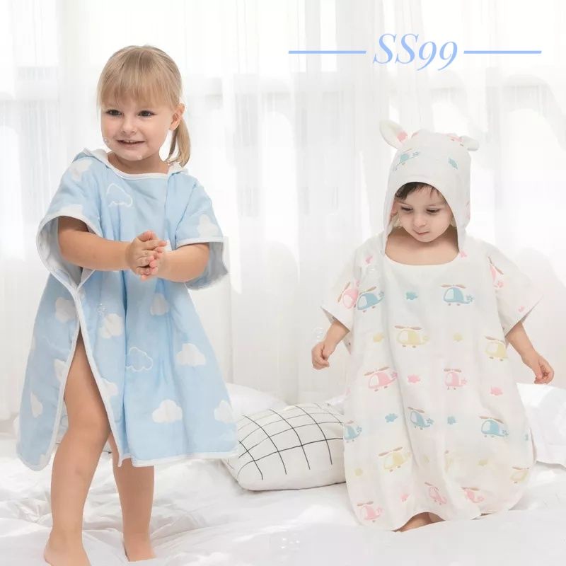 Handuk Bayi Bertudung Jubah Mandi Anak 65*60 Cm Poncho Hoodie Berkerudung