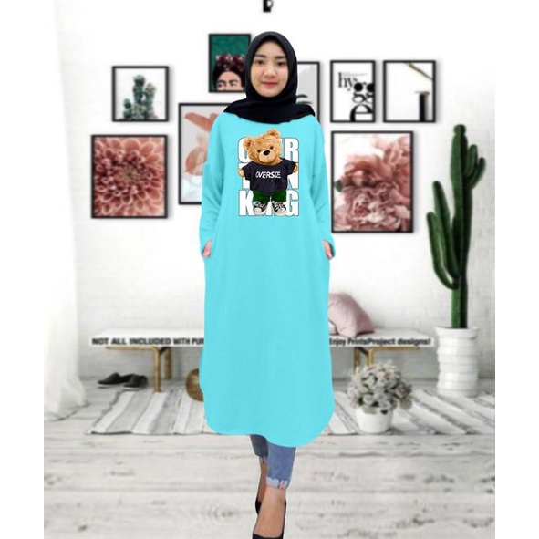 Tunik wanita DTF BEAR OVERSIZE/ tunik murah / tunik kekinian / tunik panjang / tunik import / tunik jumbo