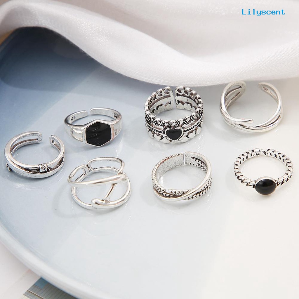 [LS]7Pcs /Set Wanita Cincin Punk Geometris Berlian Imitasi Hias Electroplating Kilau Cerah Dekorasi Hadiah Wanita Silang Hati Knuckle Rings Trendy Perhiasan Untuk Pacaran