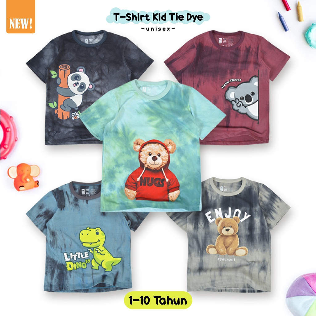 Kaos Anak Tie Dye Sablon Unisex Kantong Pocket Premium Cotton // Atasan Anak Laki Laki Perempuan (1-10 Tahun)