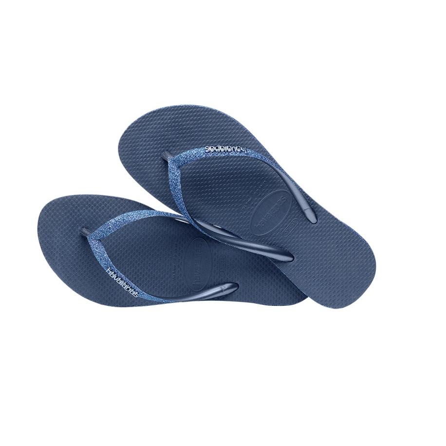 New Stock Havaianas Woman Slim Sparkle II 0089 Indigo Blue - Sandal Jepit Wanita (Biru)