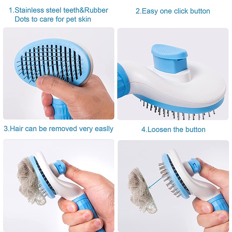 Sisir Bulu Kucing Tombol Sisir Kucing Otomatis Sisir Grooming Press Kucing Pet Hair Comb Sisir Grooming Kucing Anjing