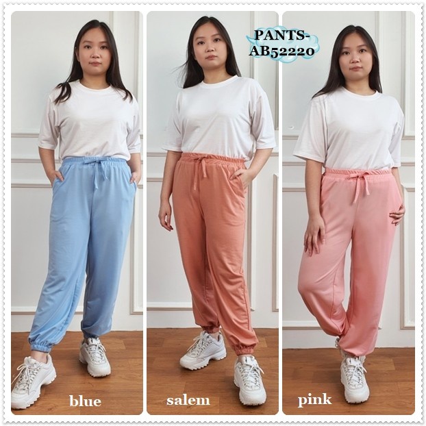 Branded Ab52220 Celana Panjang Jogger Joger Karet Wanita Korea Putih Pink Biru