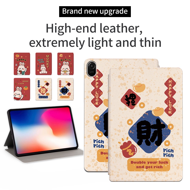 Untuk Honor Pad8 (2022) 12.0 &quot;HEY-W09 Huawei Tablet 8fashion Tablet Pelindung Case NewYear Festival Pola Kelinci Lucu Flip Stand Casing PU Leather Cover