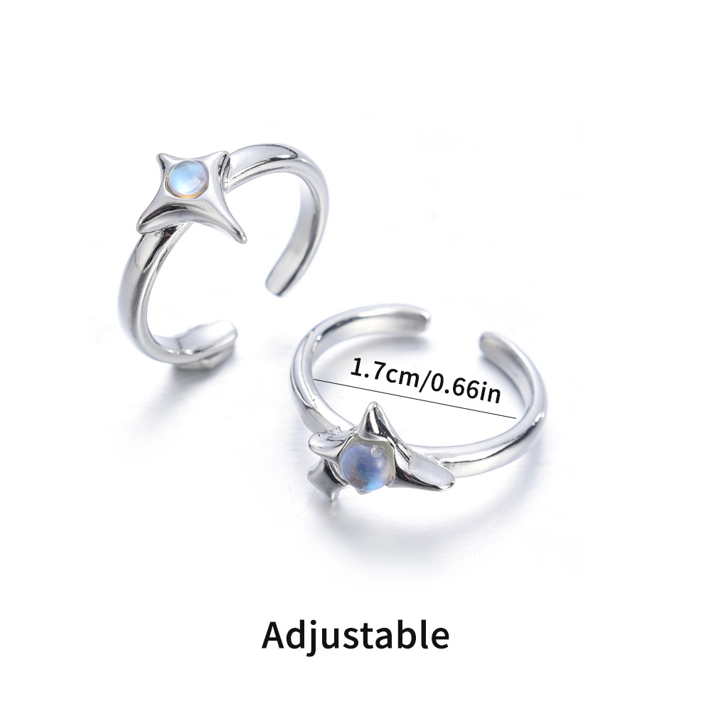 Geometris Moonstone Couple Rings Fashion Perhiasan Bintang Tidak Teratur Jari Cincin Adjustable Terbuka Alami Batu Opal Pesta Rings Elegan Indah Hadiah Pria Wanita