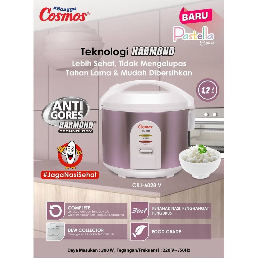 MAGIC COM / RICE COOKER COSMOS HARMOND 6028 1,2 LITER PASTELLA SERIES GARANSI RESMI