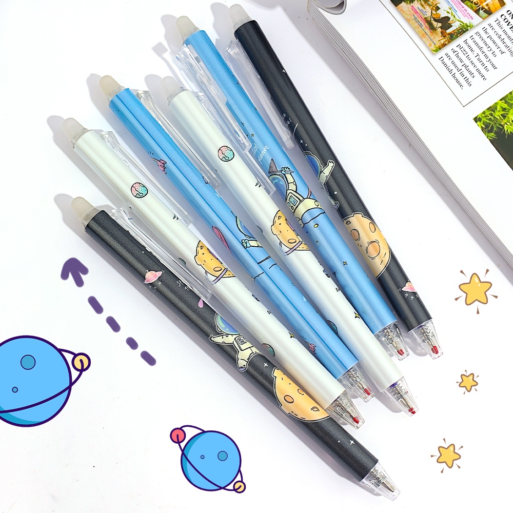 Hot Erasable Push Core Neutral Pen Dengan Eraser 0.5mm Blue Refill Tulisan Dan Menghapus Two In One Pena Tulisan Pola Acak Alat Tulis Kantor Siswa Umum