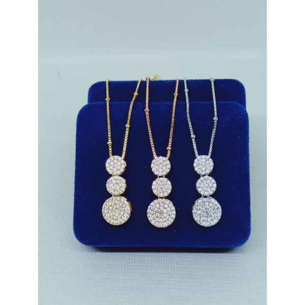 kalung perak asli silver 925 lapis emas/kalung rantai itali jedar+liontin bulat di*r tumpuk 3 cor mp full/asli silver/fashion wanita