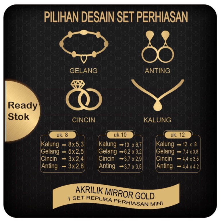 1 set REPLIKA PERHIASAN  Akrilik Mirror Gold