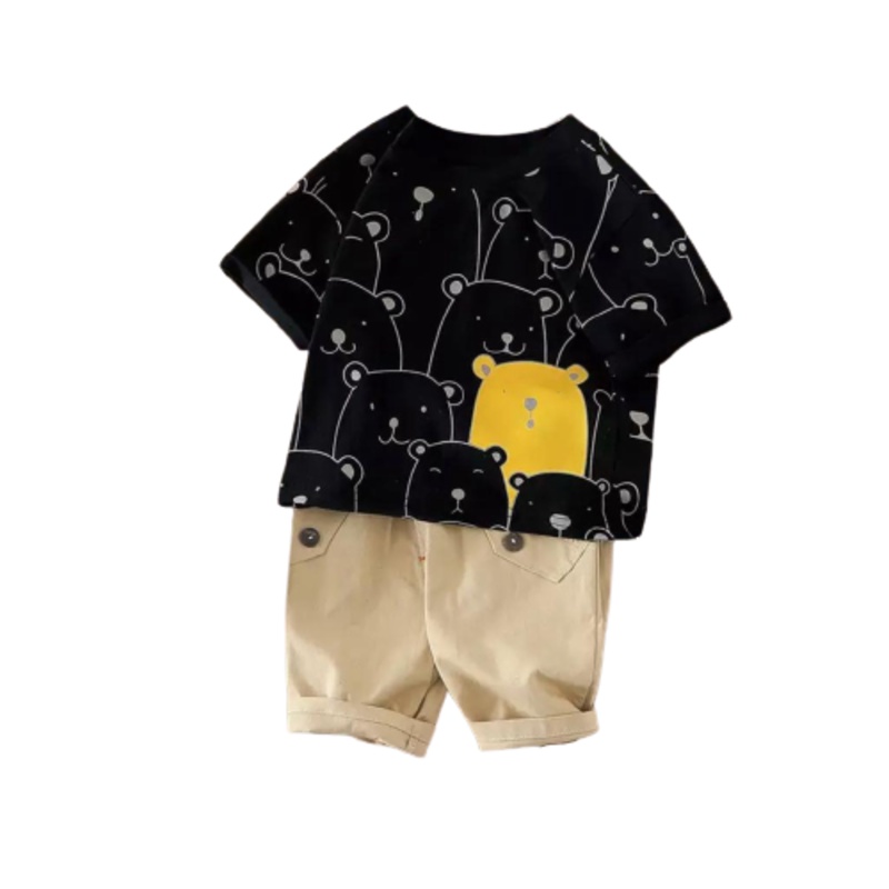 KALILA - YELLOW PANDA Setelan Baju Anak Laki Laki Bahan Katun Umur 1 - 6 Tahun