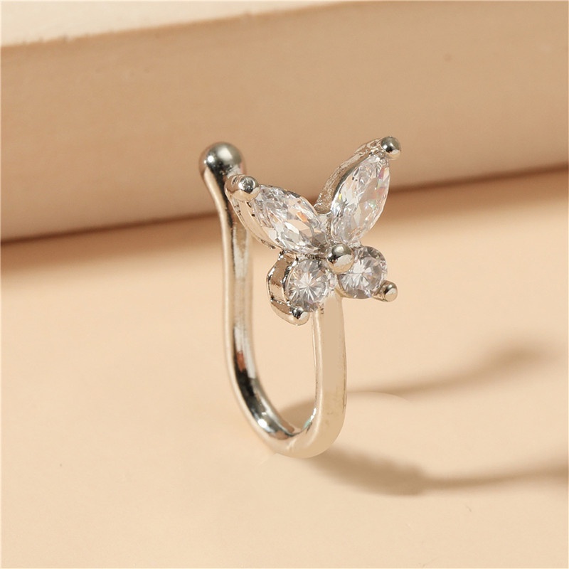 Butterfly Cincin Hidung Klip Hidung Tanpa Tindik Dengan Zircon U-shaped Nose Piercing