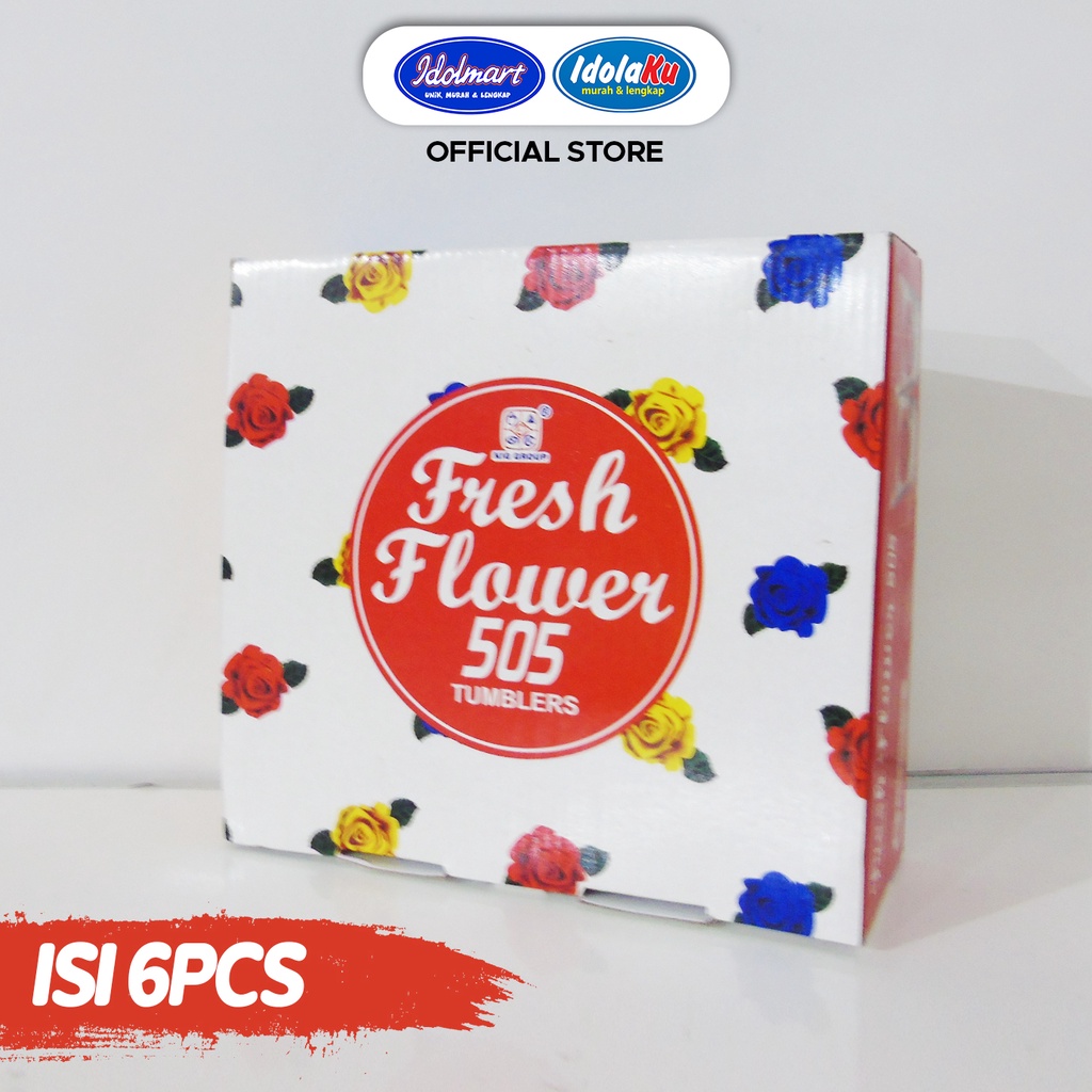 IDOLMART Gelas Kaca Fresh Flowers 505 Isi 6 - Gelas Motif Mawar- Surabaya