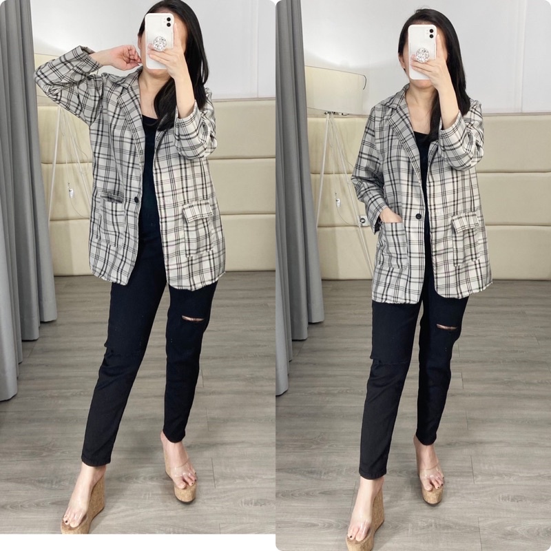 atasan blazer wanita /korean blazer kotak kotak