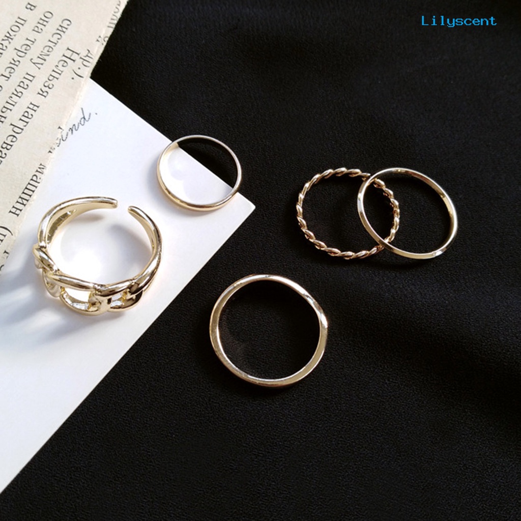 [LS]5 Pcs Cincin Jari Jari Anti Alergi Wearable Alloy Vintage Finger Rings Set Untuk Hadiah