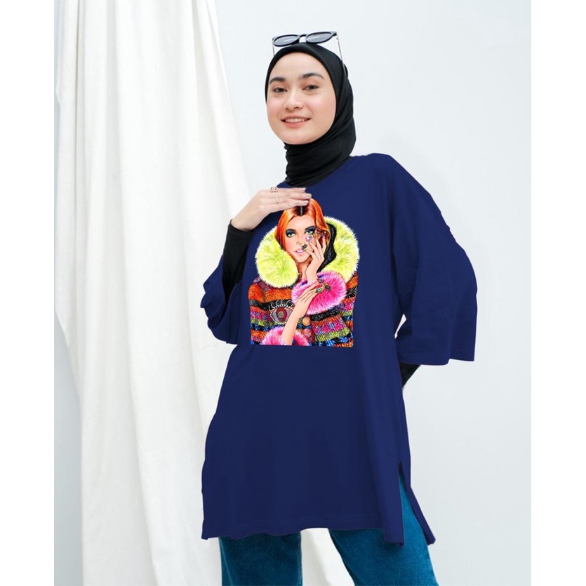 KAOS OVERSIZE TOP HIJAB WANITA BASIC DTF CEWEK SHAL / OVERSIZE SLIT BLOUSE GAMBAR DTF / DIGITAL PRINT