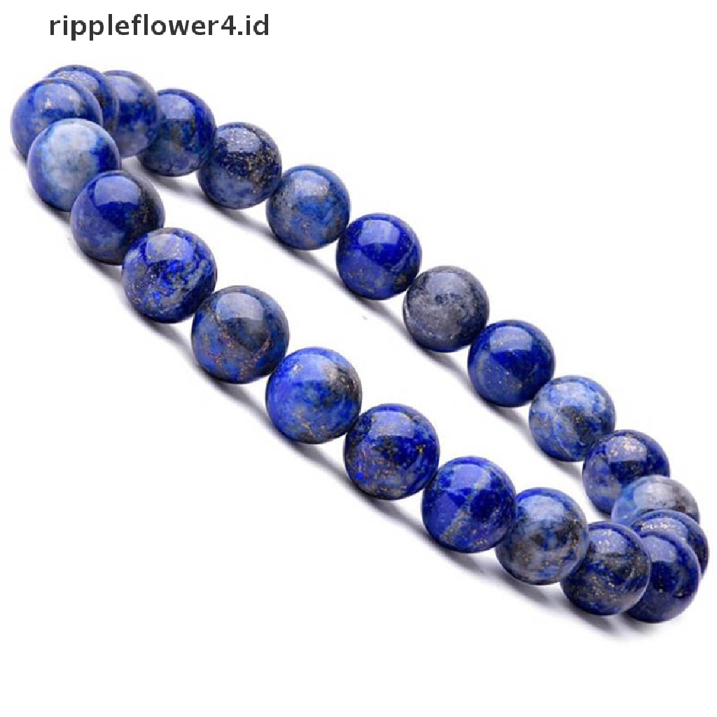 {rippleflower4.id} Natural 8mm Lapis Lazuli Beads Gelang Unisex Elastis Bangle Perhiasan Hadiah~