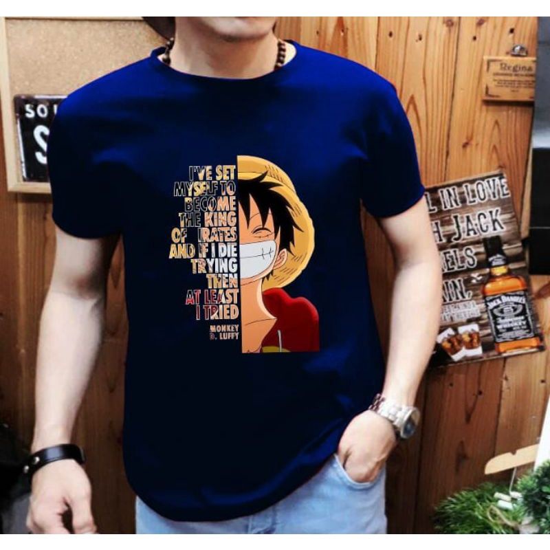 Kaos Distro Pria Dewasa Baju Cowok Anime Monkey D Luffy T-Shirt Pria Atasan lengan Pendek