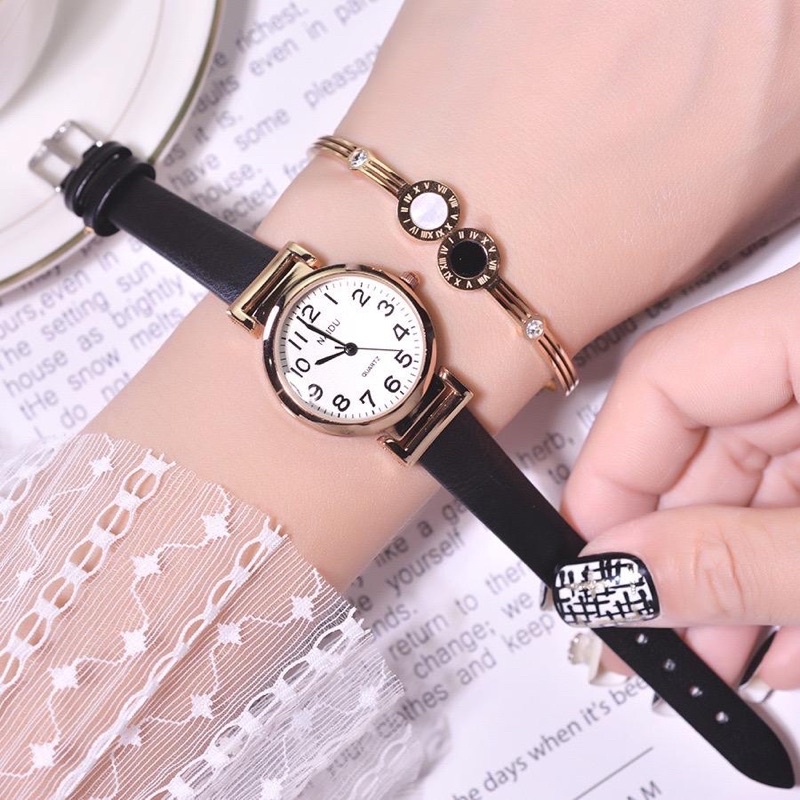 Jam Tangan Wanita Naidu New Angka RJ-22 Fashion Analog Quartz Strap Kulit