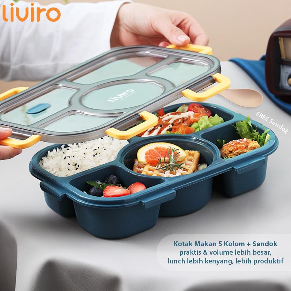 (X-E1E)(») liviro Kotak Makan Lunchbox Tempat Makan Degen 5 Grid 1400 ml Kapasitas Besar Anti Tumpah