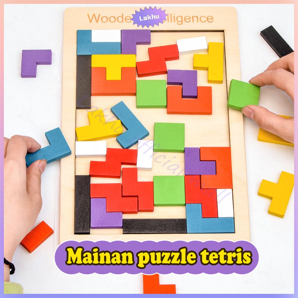 JCHO Mainan Puzzle Tetris Russian block montessori geometri puzzle kayu