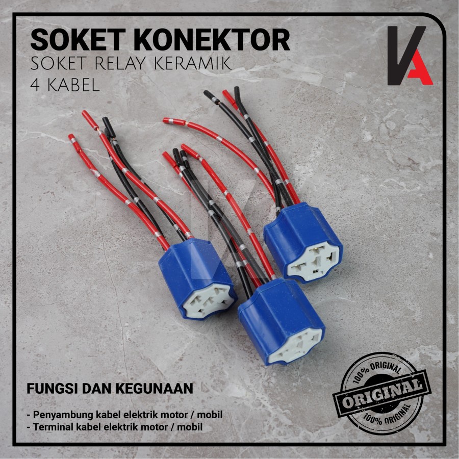 Socket Cable Relay Ceramic / Soket kabel Rumah Relay Keramik Kaki 4 Pin Untuk Klakson &amp; Lampu (4 Kabel)