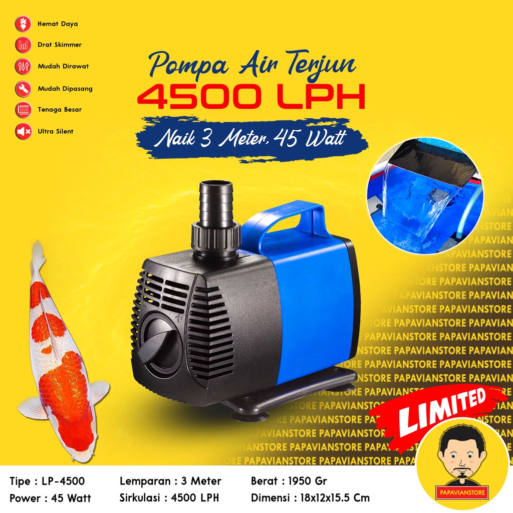Pompa Kolam Ikan Koi Low Watt - Mesin Pembuat Air Terjun Celup 4000 Liter Low Watt