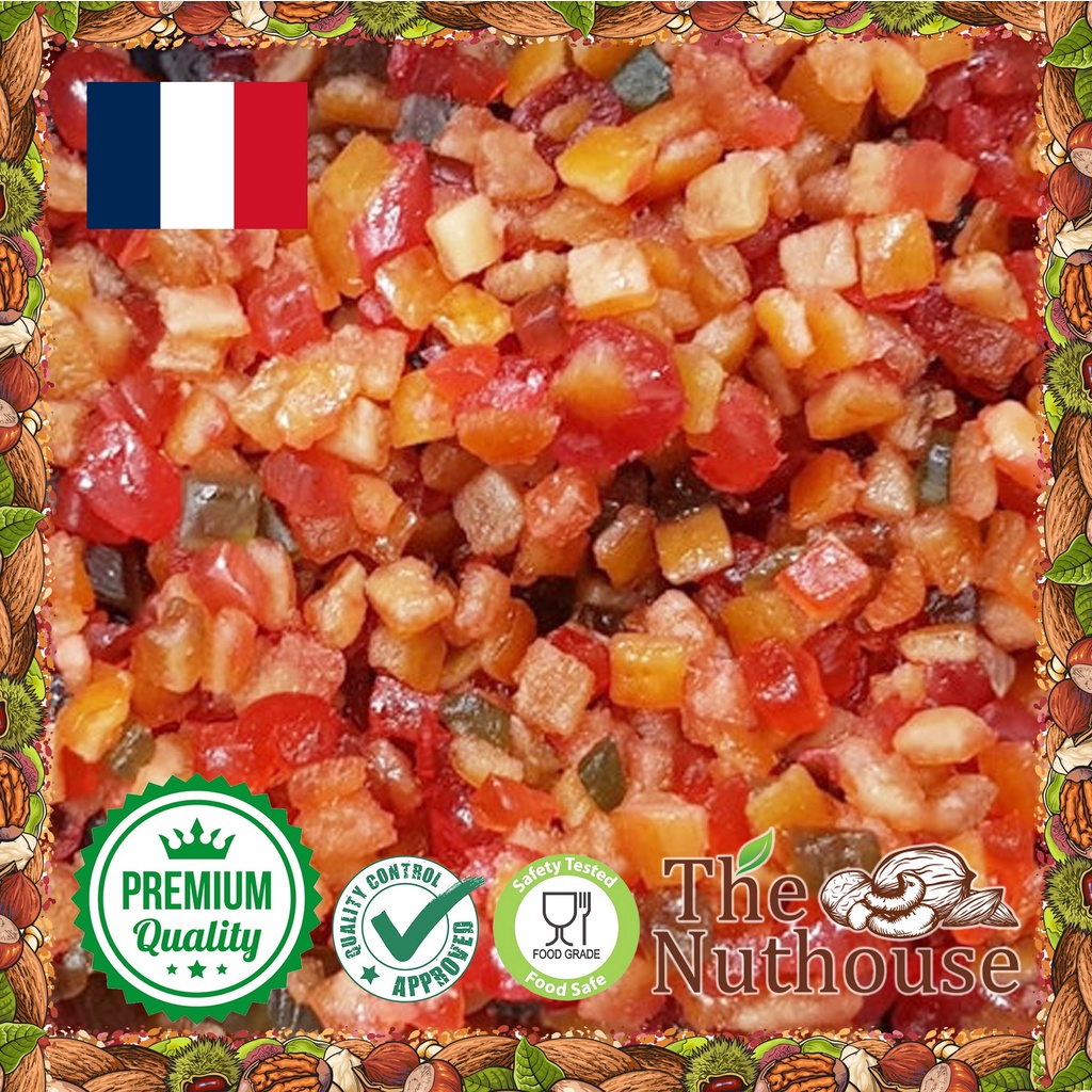 

1kg Mix Peel Diced / Campuran Potongan Kulit Papaya, Orange & Cherry / Sukade