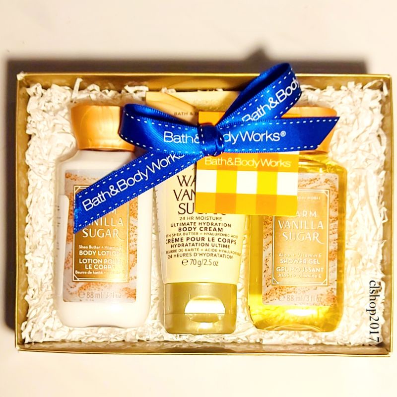 BBW WARM VANILLA SUGAR GIFT SET BATH &amp; BODY WORKS PAKET KADO BIRTHDAY HAMPERS