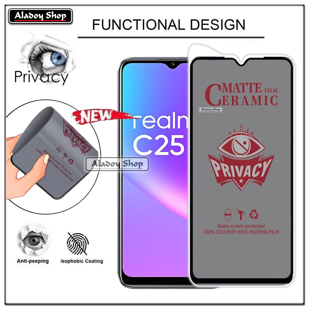 Tempered Glass Anti SPY Realme C25/25S Anti Gores Privacy + Tempered Glass kamera dan Skin Carbon