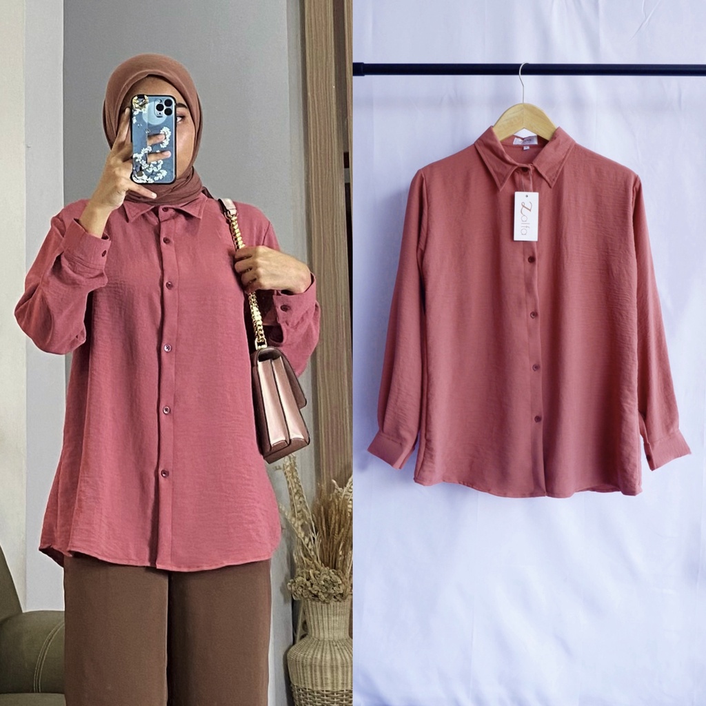 KEMEJA BASIC CRINCLE by ZALFA OUTFIT / blouse polos / kemeja crincle / blouse crincle