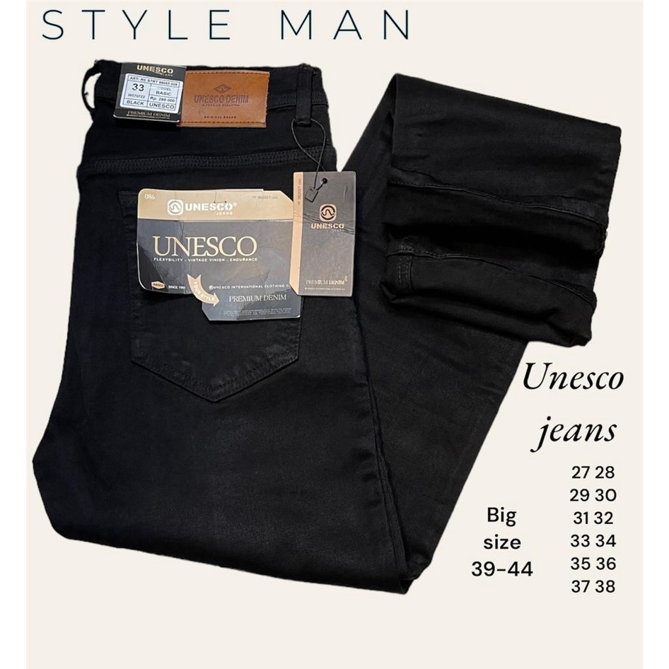 UNESCO JEANS celana jeans panjang pria jumbo big size 39-44 -Hitam celana jeans panjang pria jumbo b