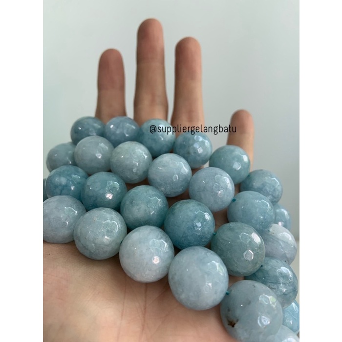 bahan batu CUTTING 18mm moss agate biru kilap grade A aksesoris korea