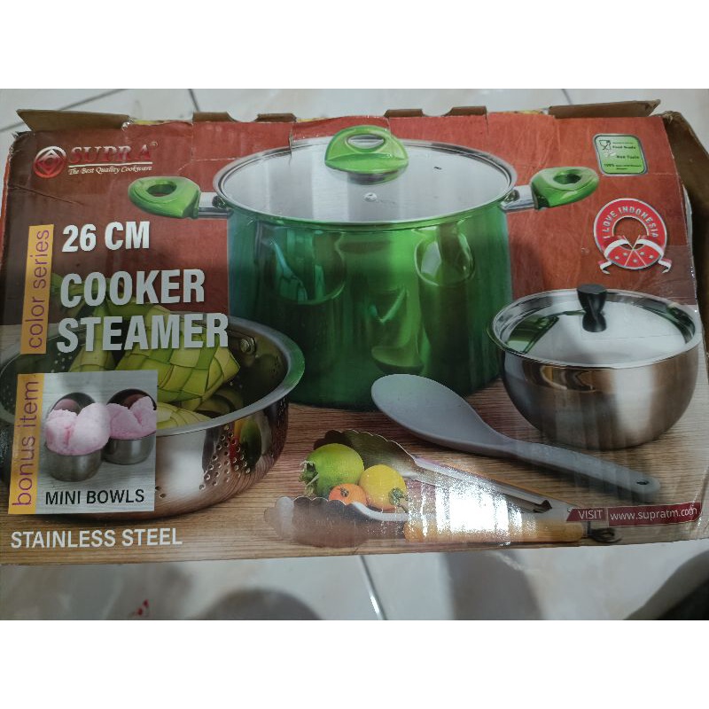 Panci Cooker Steamer 26 cm. Kukusan Pemasak Nasi Supra stanless