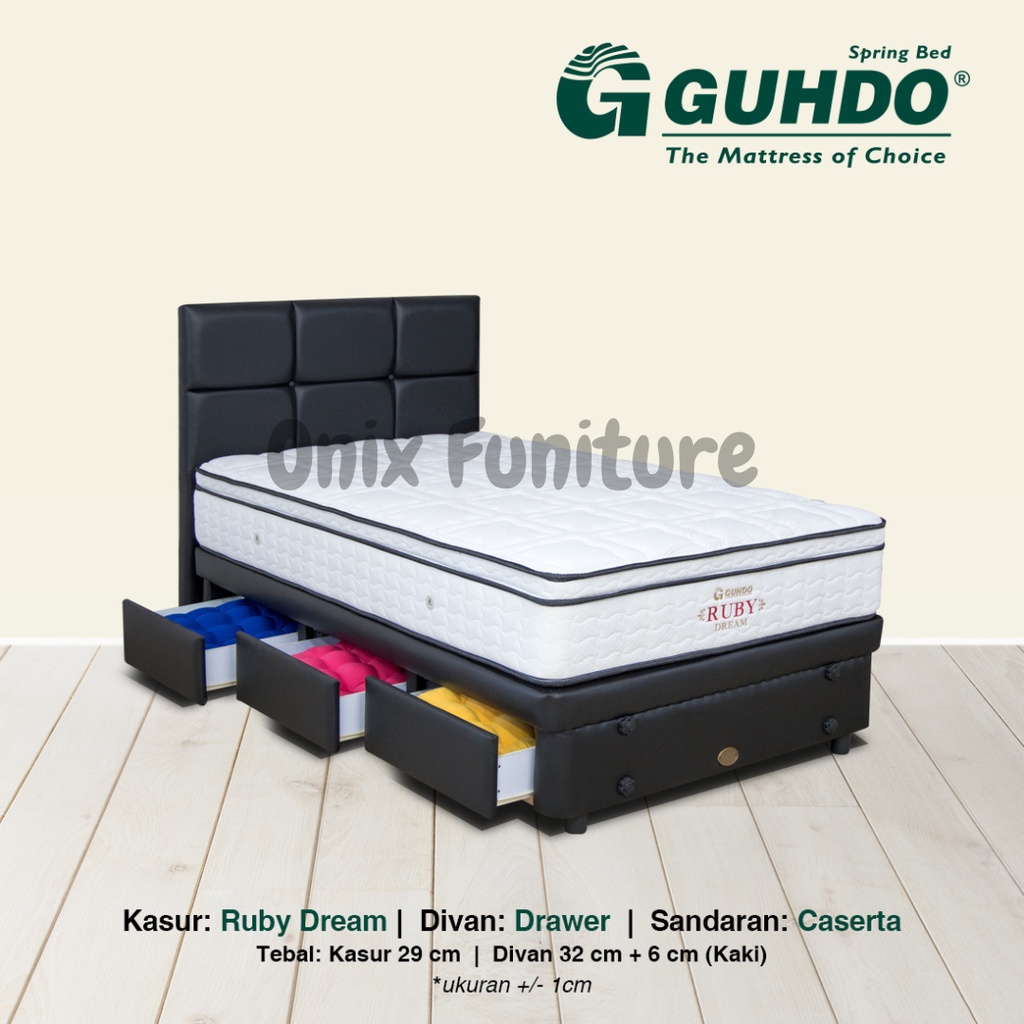 Springbed Gudho Base Drawer Ruby Caserta FULLSET 120x200 Black