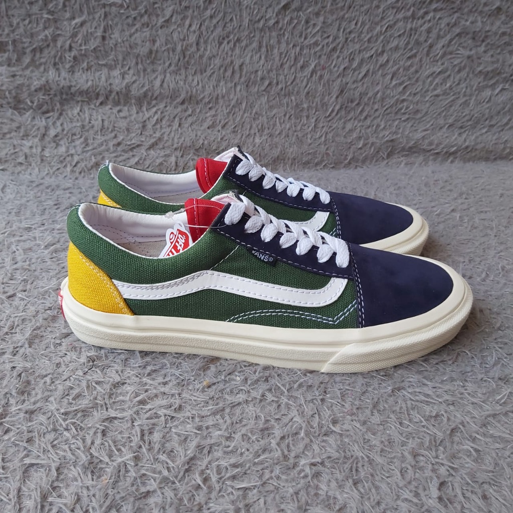 Sepatu Vans Oldskool Green White Sneakers Pria Kets Hitam Merah tua Putih Kado Hadiah Sekolah Kuliah Kerja